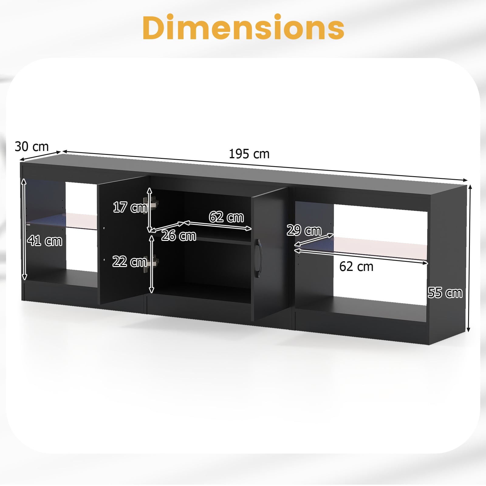 3-in-1 Entertainment Center with Adjustable Glass Shelves-Black