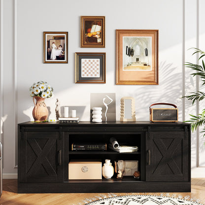 Entertainment Center with Sliding Barn Doors and Adjustable Shelves-Black