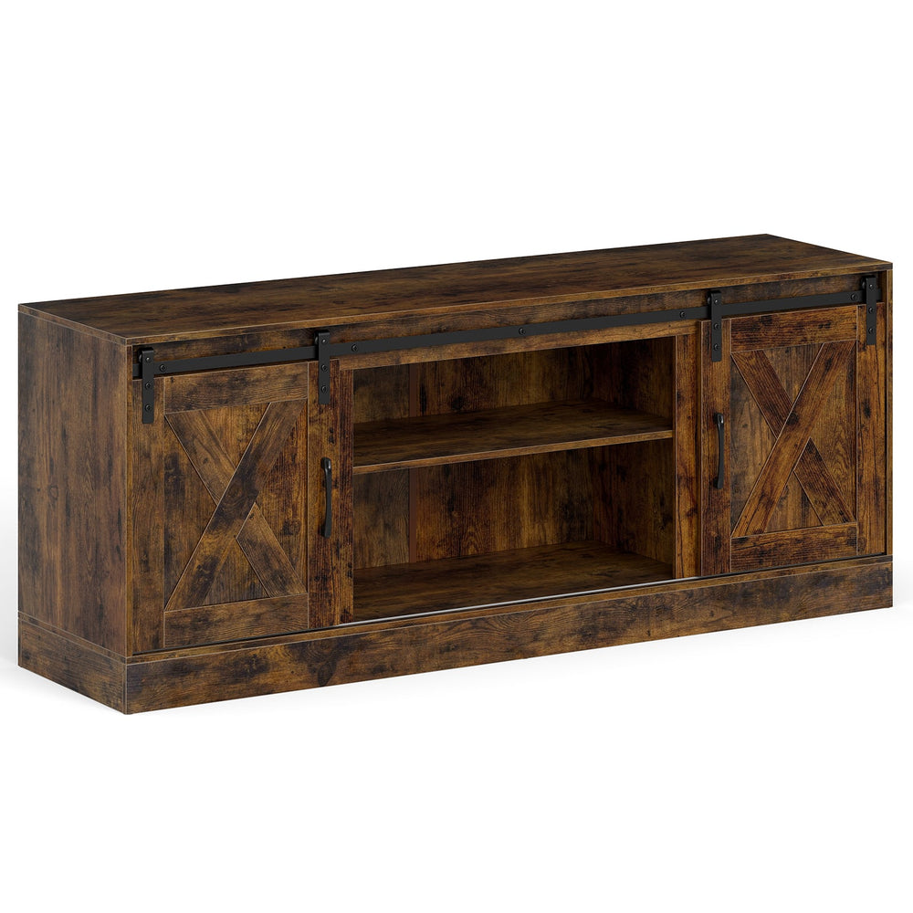 Entertainment Center with Sliding Barn Doors and Adjustable Shelves-Rustic Brown