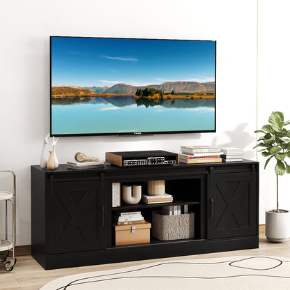 Entertainment Center with Sliding Barn Doors and Adjustable Shelves-Black
