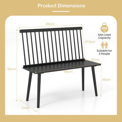 Entryway Bench for 2 Windsor Bench with Spindle Back-Black