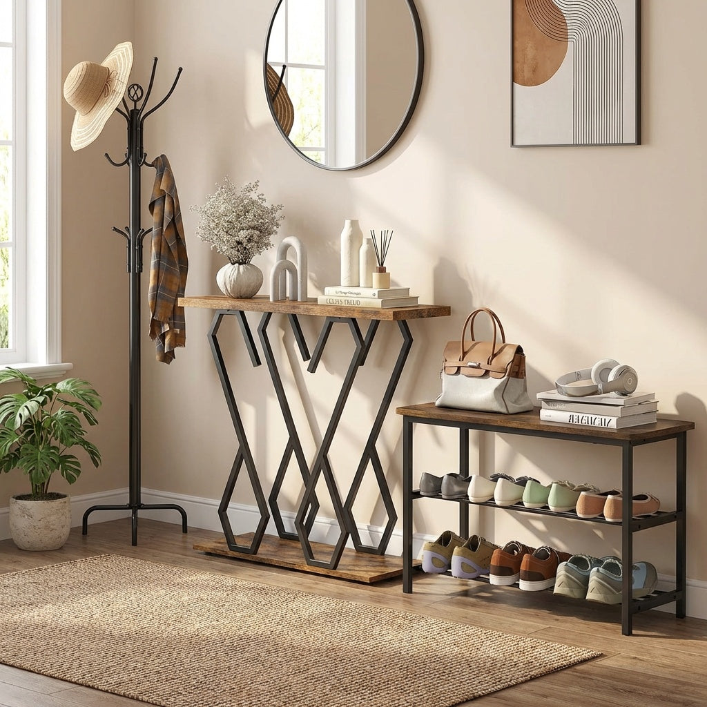 Entryway Set with 3-Tier Shoe Rack Console Table and Freestanding Coat Stand
