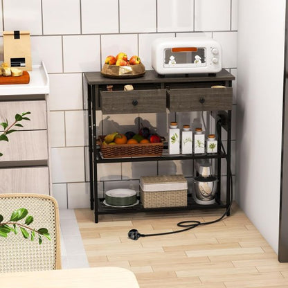 Entryway Narrow Console Table with Charging Station-Grey