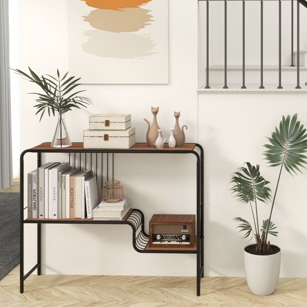 Console Table with Storage Shelf and Metal Frame for Living Room