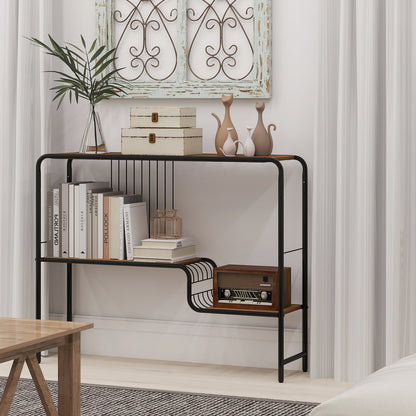 2-Tier Console Table with Storage Shelf and Metal Frame