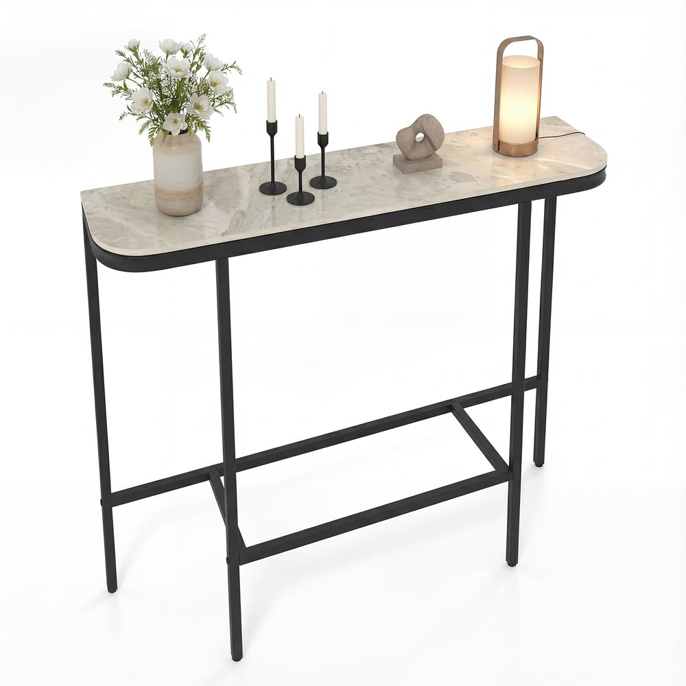 Entryway Table with Faux Marble Top and Metal Frame for Hallway-Grey