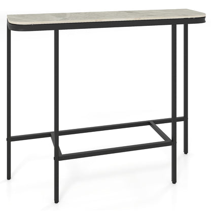 Entryway Table with Faux Marble Top and Metal Frame for Hallway-Grey
