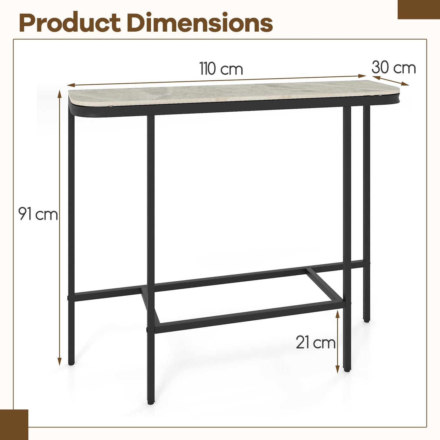 Entryway Table with Faux Marble Top and Metal Frame for Hallway-Grey