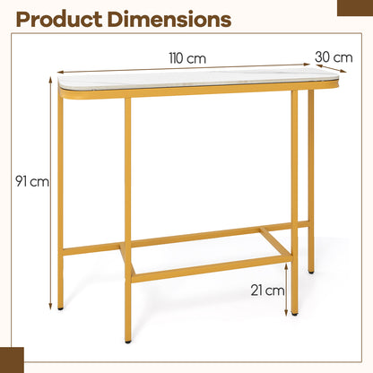 Entryway Table with Faux Marble Top and Metal Frame for Hallway-White & Golden
