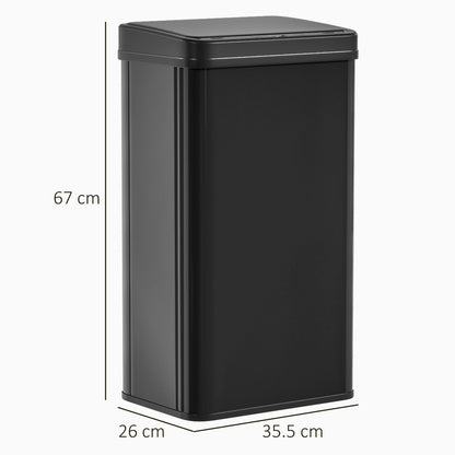 HOMCOM 50L Sensor Bin with Soft-Close Lid, Stainless Steel Automatic Touchless Motion Sensor Kitchen Bin, Black