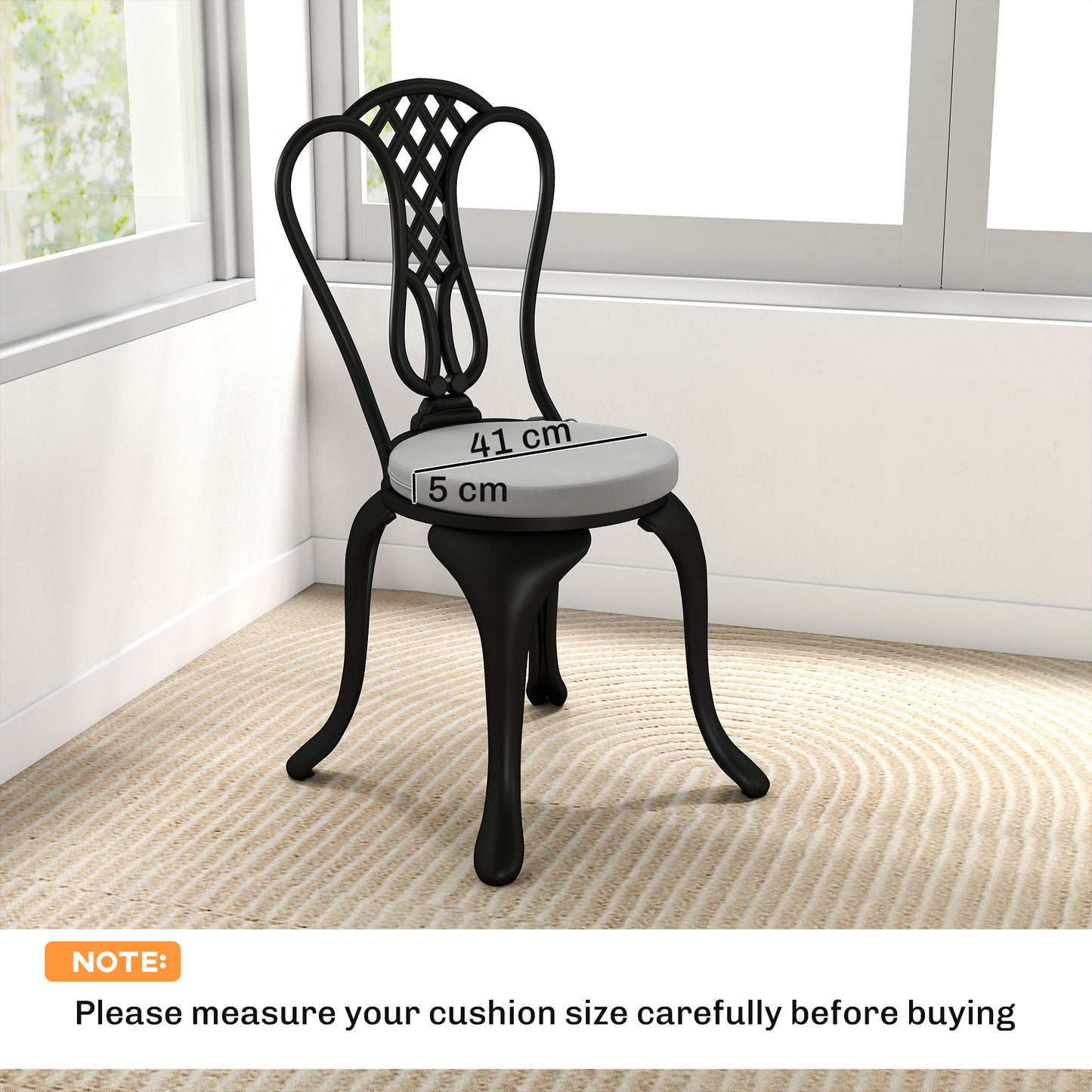 Outsunny Outdoor Bistro Chair Cushions Set of 4 with Removable Cover, 41 x 41 x 5 cm Round Seat Cushions with Ties, Light Grey