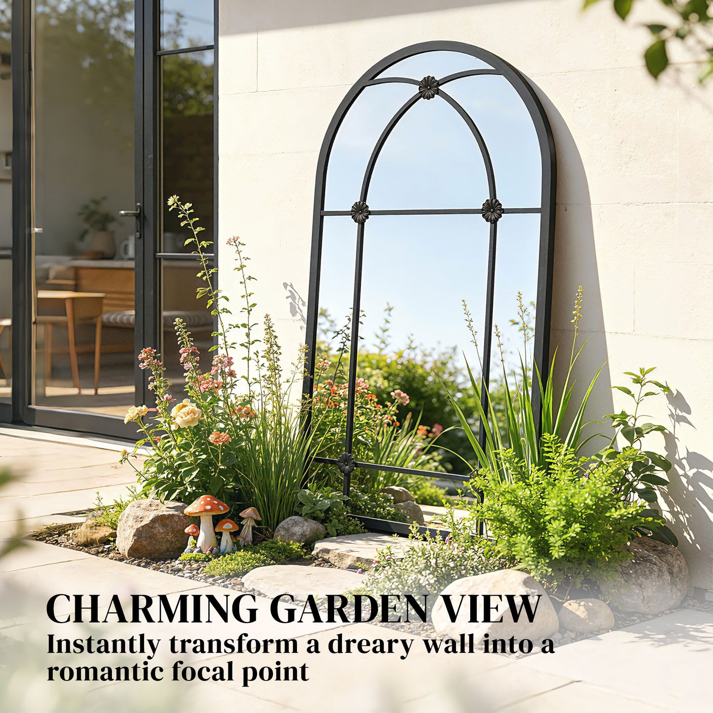 Outsunny Arched Mirror, Shatterproof Acrylic Windowpane Wall Mounted Mirror with Robust Metal Frame, 100 x 60 cm, Black