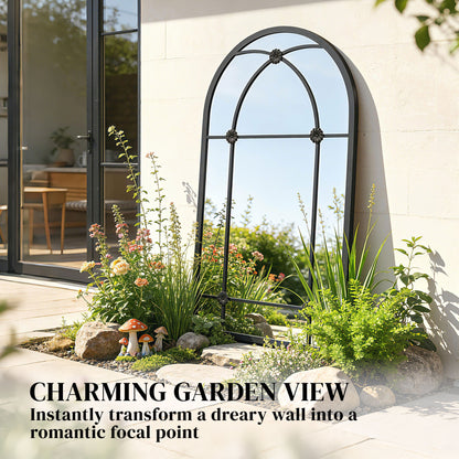 Outsunny Arched Mirror, Shatterproof Acrylic Windowpane Wall Mounted Mirror with Robust Metal Frame, 100 x 60 cm, Black