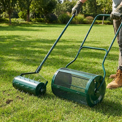Ergonomic 2-in-1 Lawn Care Bundle: Deep Aerator Tool + U-Handle Compost Spreader for Fertile Soil