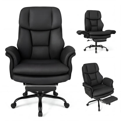 Ergonomic Cross Legged Office Chair with Retractable Footrest Adjustable Armrests for Home Office-Balck
