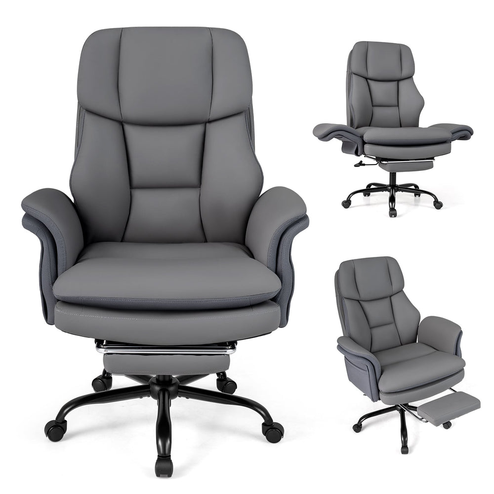 Ergonomic Cross Legged Office Chair with Retractable Footrest Adjustable Armrests for Home Office-Grey