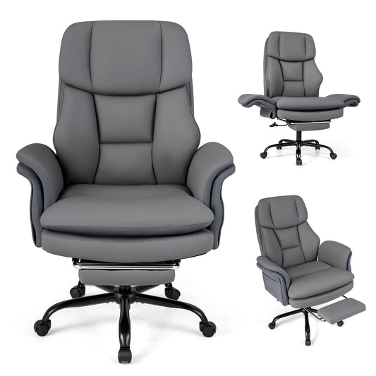 Ergonomic Cross Legged Office Chair with Retractable Footrest Adjustable Armrests for Home Office-Grey