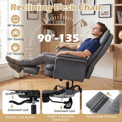 Ergonomic Cross Legged Office Chair with Retractable Footrest Adjustable Armrests for Home Office-Grey