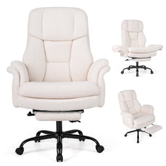 Ergonomic Cross Legged Office Chair with Retractable Footrest Adjustable Armrests for Home Office-White