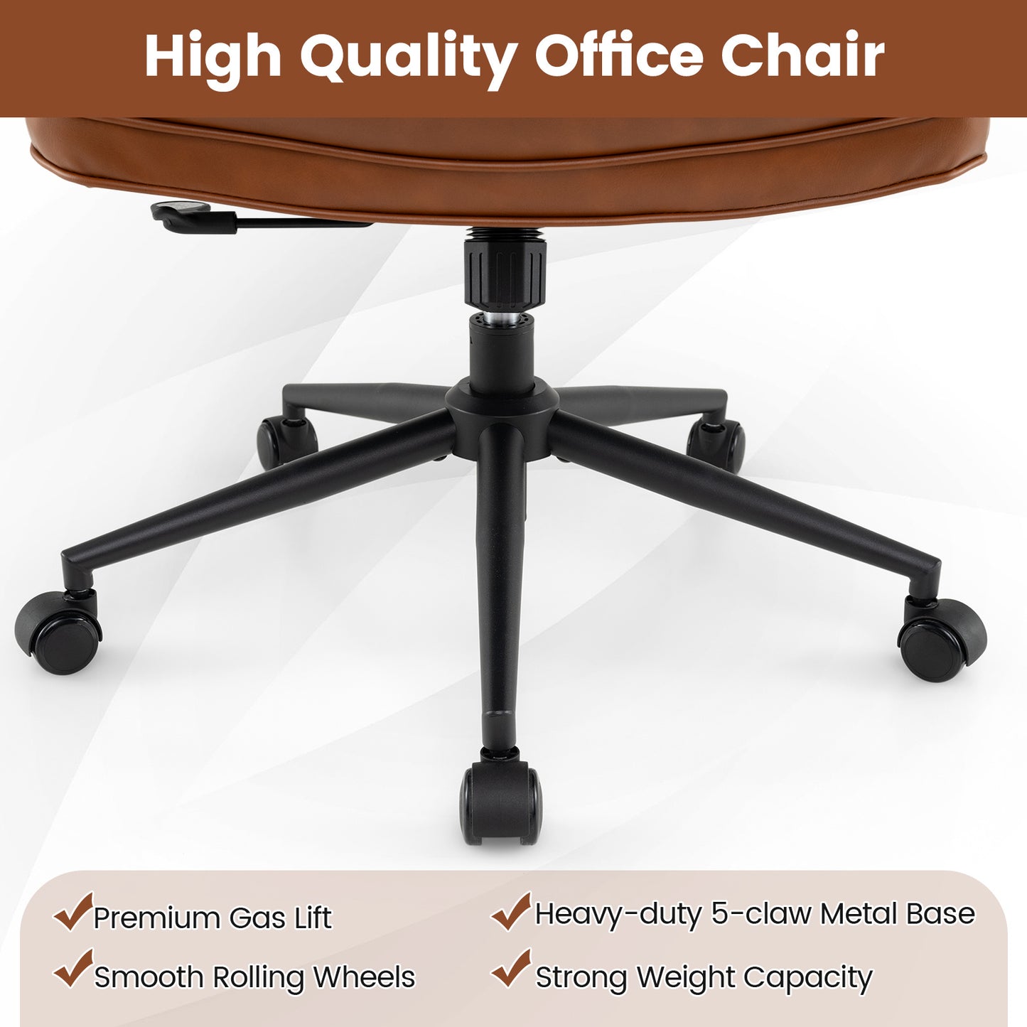Ergonomic Home Office Chair Mid Century Modern Computer Desk Chair with Wide Tufted Seat-Brown