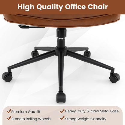 Ergonomic Home Office Chair Mid Century Modern Computer Desk Chair with Wide Tufted Seat-Brown