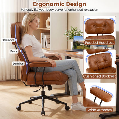 Ergonomic Home Office Chair Mid Century Modern Computer Desk Chair with Wide Tufted Seat-Brown