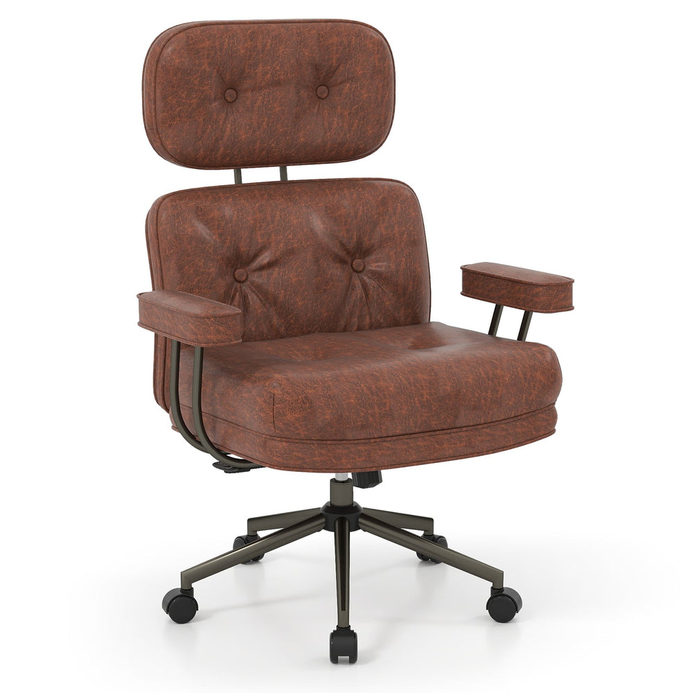 Ergonomic Home Office Chair Suede Fabric Adjustable with Detachable Armrests-Dark Brown