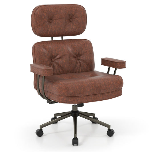 Ergonomic Home Office Chair Suede Fabric Adjustable with Detachable Armrests-Dark Brown