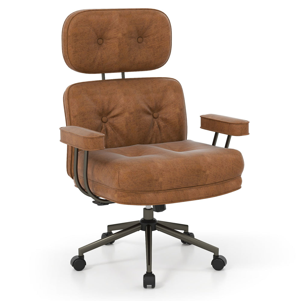 Ergonomic Home Office Chair Suede Fabric with Adjustable Back and Detachable Armrests-Coffee