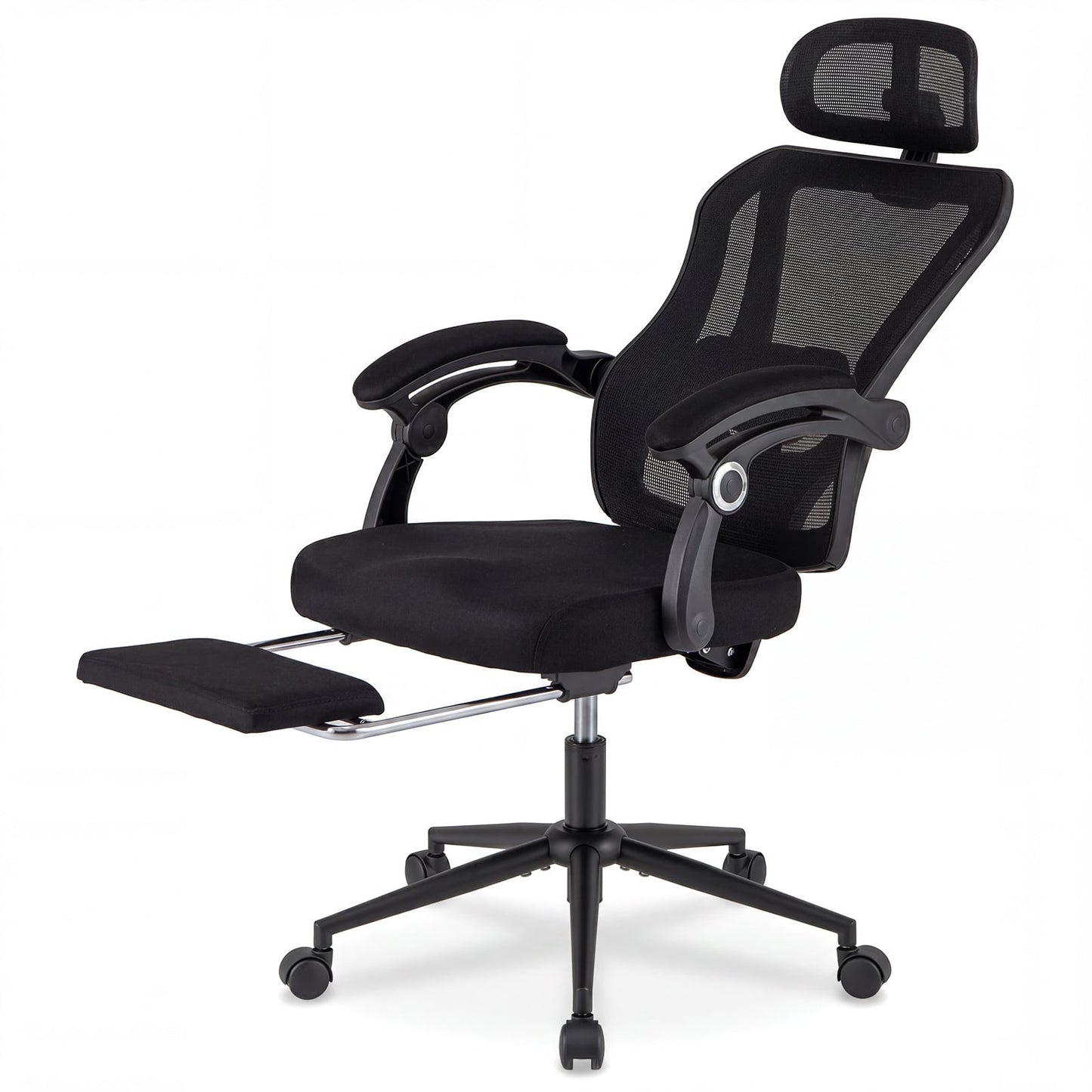 Ergonomic Mesh Office Chair with 2D Headrest and Retractable Footrest-Black