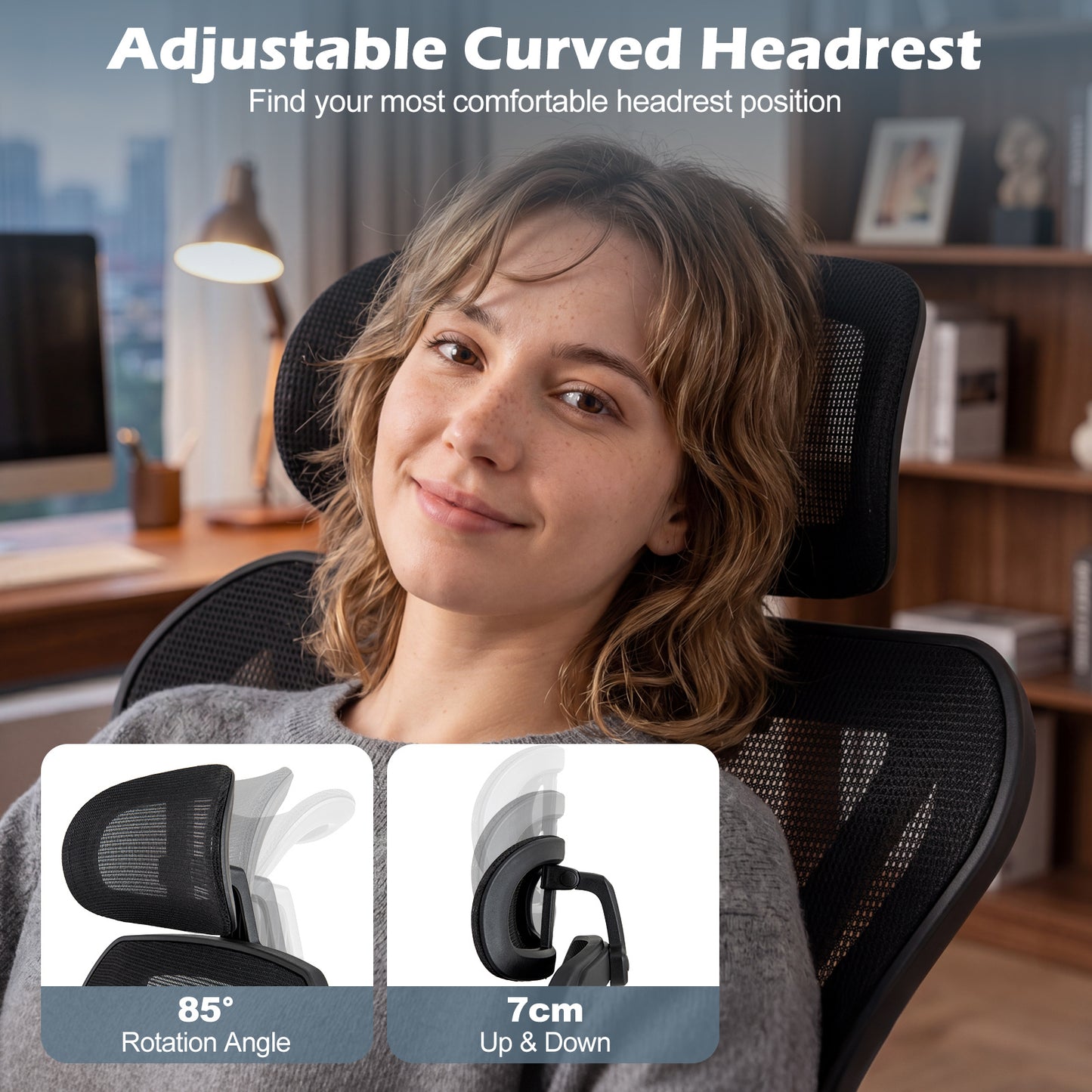 Ergonomic Mesh Office Chair with 2D Headrest and Retractable Footrest-Black