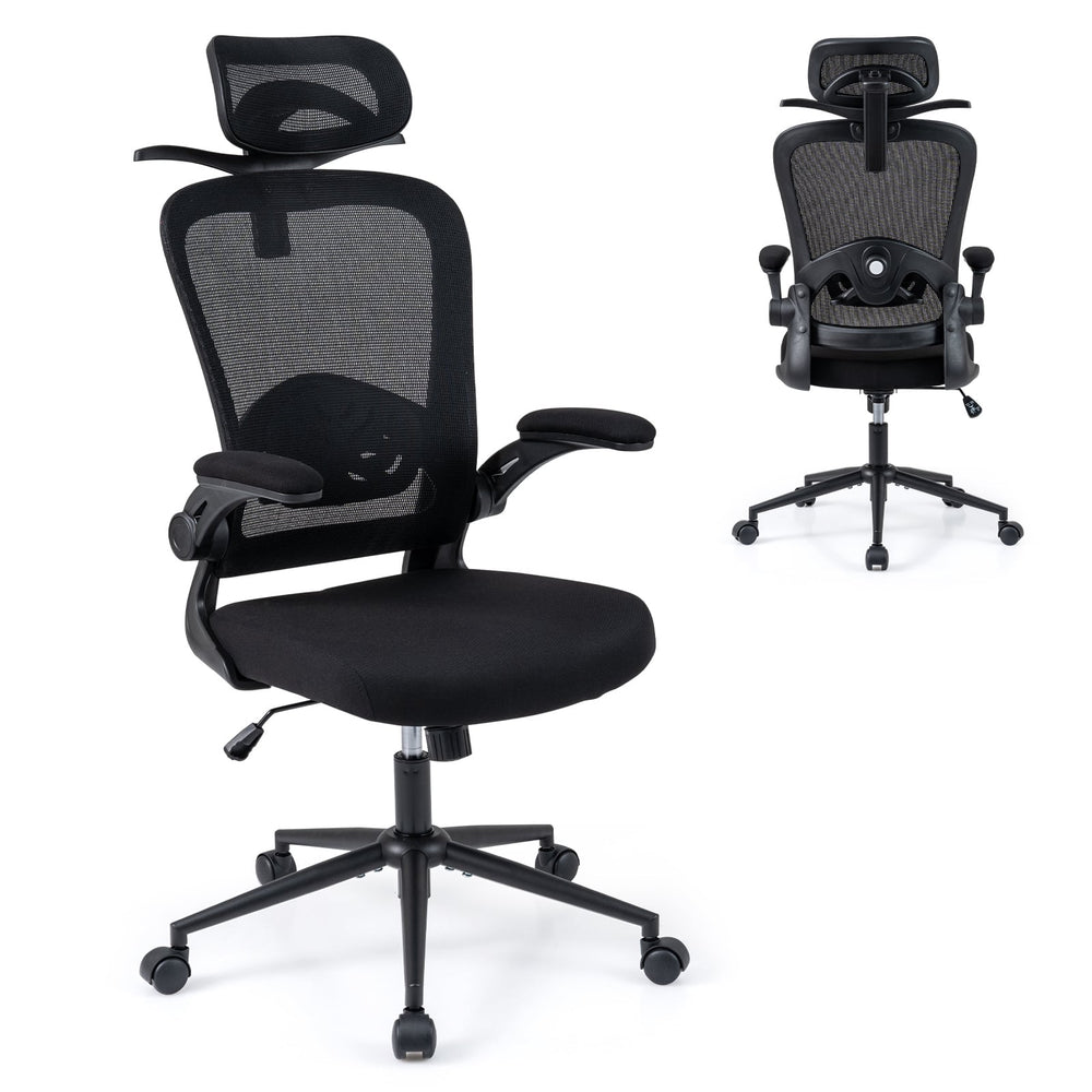 Ergonomic Mesh Office Chair with 3D Headrest and Adjustable Lumbar-Black