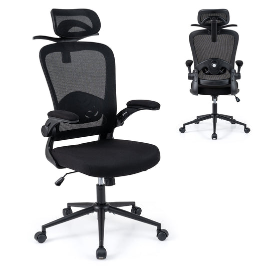 Ergonomic Mesh Office Chair with 3D Headrest and Adjustable Lumbar-Black