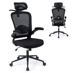 Ergonomic Mesh Office Chair with 3D Headrest and Adjustable Lumbar-Black