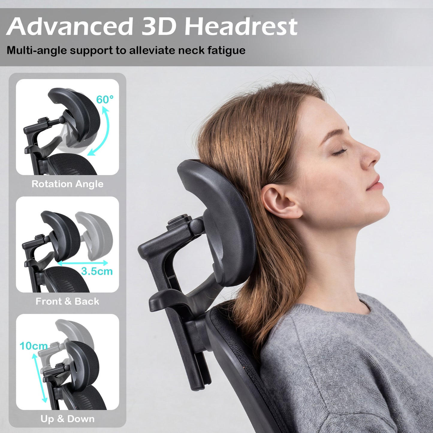 Ergonomic Mesh Office Chair with 3D Headrest and Adjustable Lumbar-Black