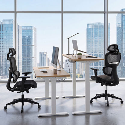 Ergonomic Mesh Office Chair with Lumbar Support & Adjustable Headrest Armrests-Black