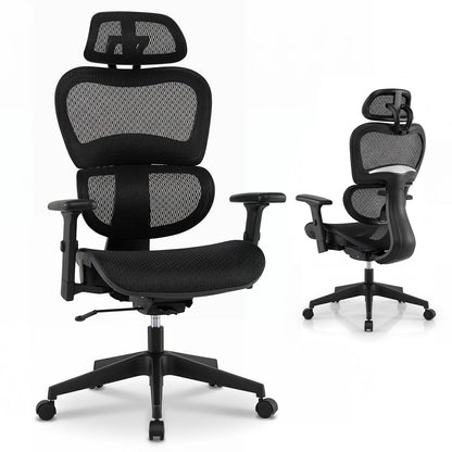Ergonomic Mesh Office Chair with Lumbar Support & Adjustable Headrest Armrests-Black