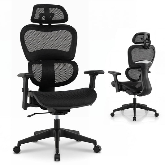 Ergonomic Mesh Office Chair with Lumbar Support & Adjustable Headrest Armrests-Black