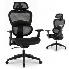 Ergonomic Mesh Office Chair with Lumbar Support & Adjustable Headrest Armrests-Black