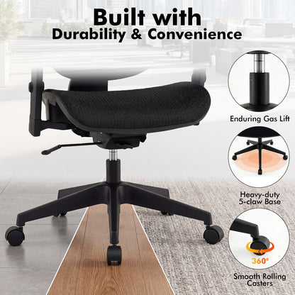 Ergonomic Mesh Office Chair with Lumbar Support & Adjustable Headrest Armrests-Black