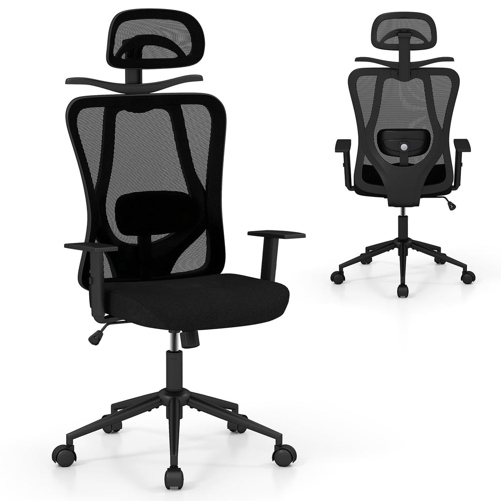 Ergonomic Office Chair with 3D Headrest and Adjustable Lumbar for Office-Black