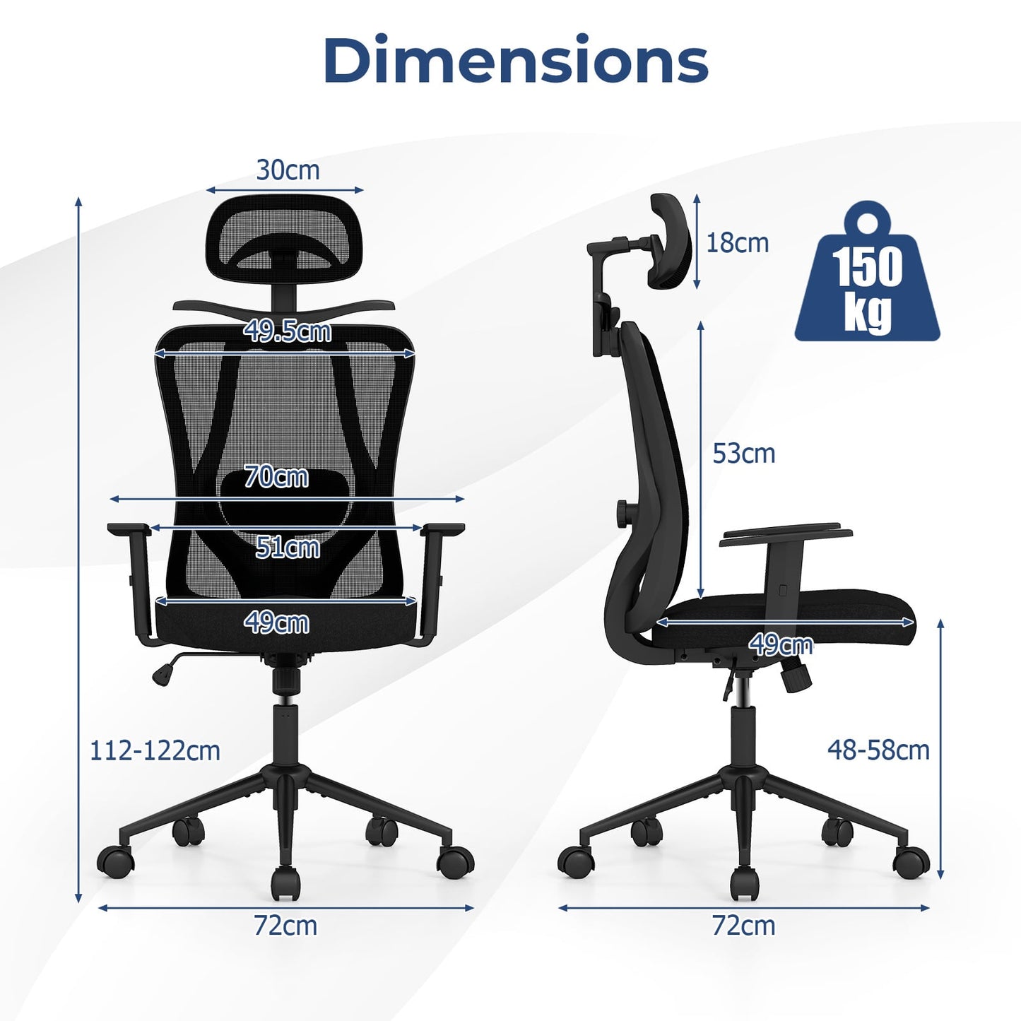 Ergonomic Office Chair with 3D Headrest and Adjustable Lumbar for Office-Black