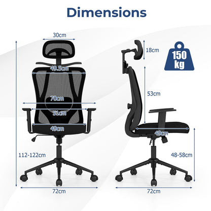 Ergonomic Office Chair with 3D Headrest and Adjustable Lumbar for Office-Black