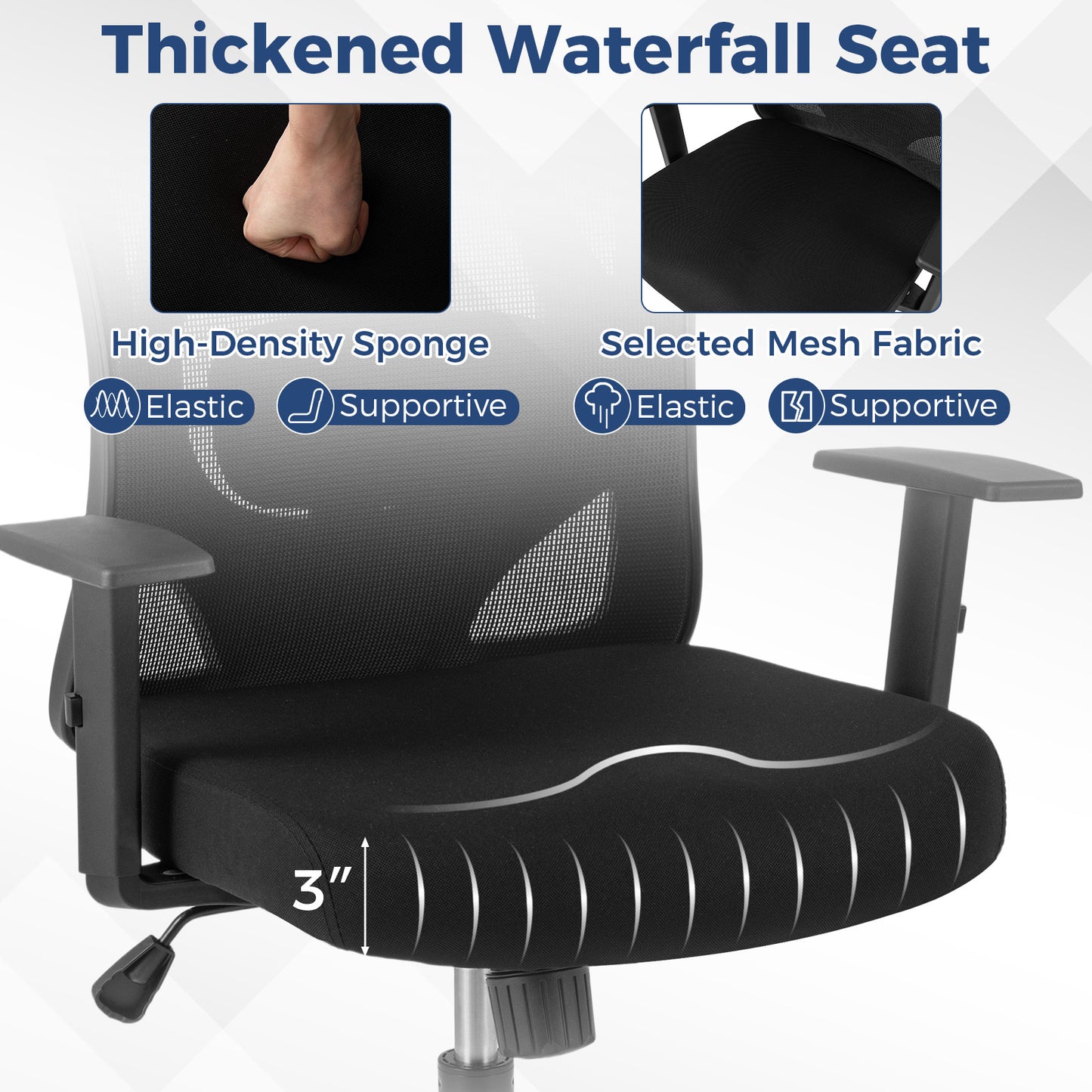 Ergonomic Office Chair with 3D Headrest and Adjustable Lumbar for Office-Black