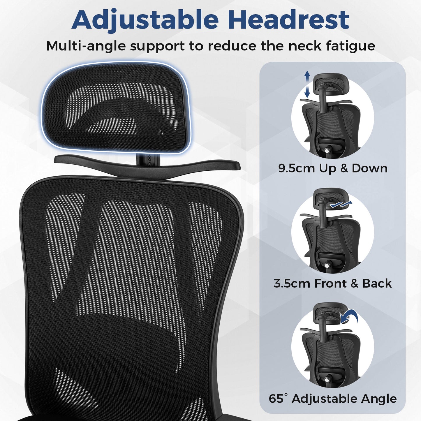 Ergonomic Office Chair with 3D Headrest and Adjustable Lumbar for Office-Black