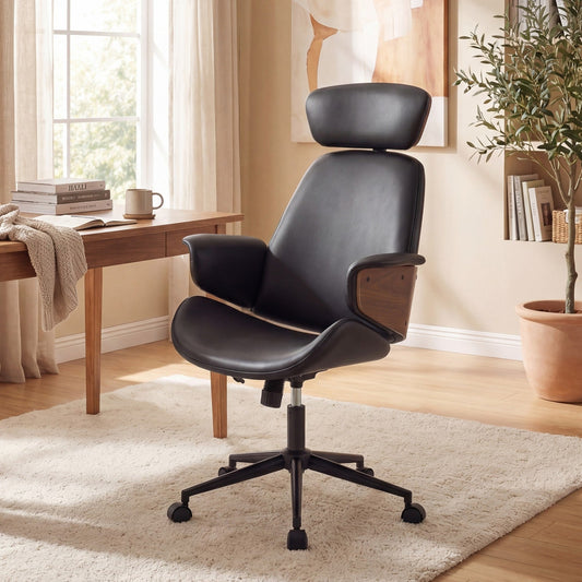 Ergonomic Office Chair with Headrest & Adjustable Height for Home Office-Black