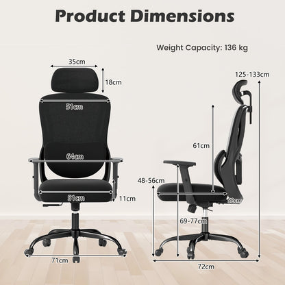Ergonomic Office Chair with Headrest High Back Desk Chair-Black
