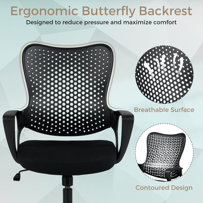 Ergonomic Office Chair with Padded Cushion and Butterfly Backrest Adjustable Swivel-Black