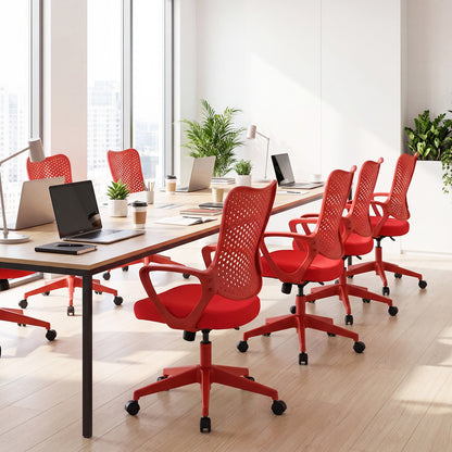 Ergonomic Office Chair with Padded Cushion and Butterfly Backrest Adjustable Swivel-Red