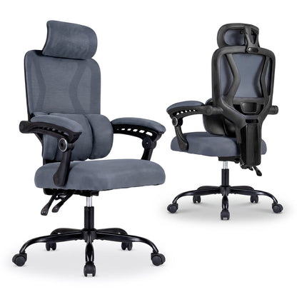 Ergonomic Office Computer Mesh Chair with High Back and Adaptive Lumbar Support-Grey